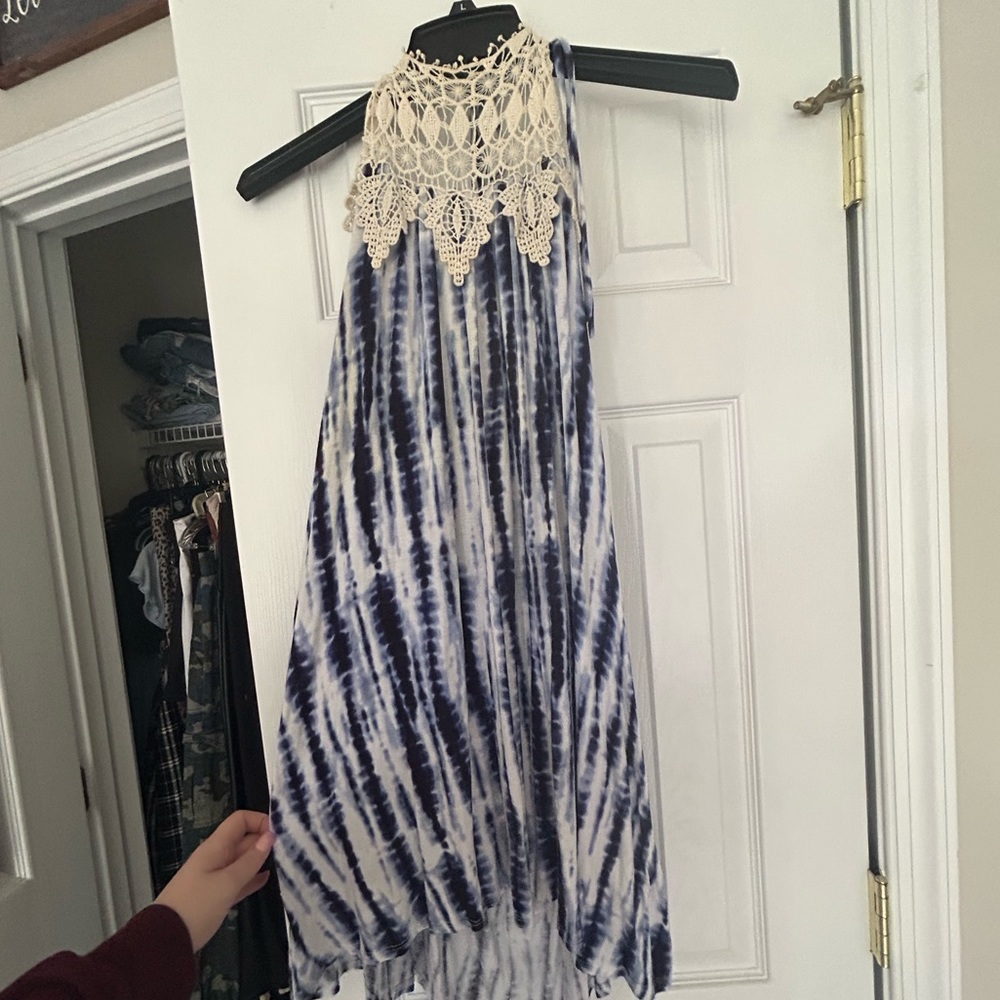 Crochet halter with tie dye print sundress